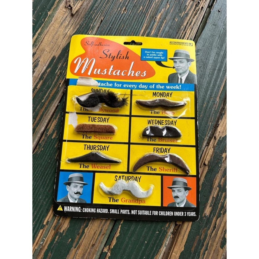 Vintage 1999 Accoutrements Stylish Mustaches 7 Day Set Novelty Costume Gag Gift‎